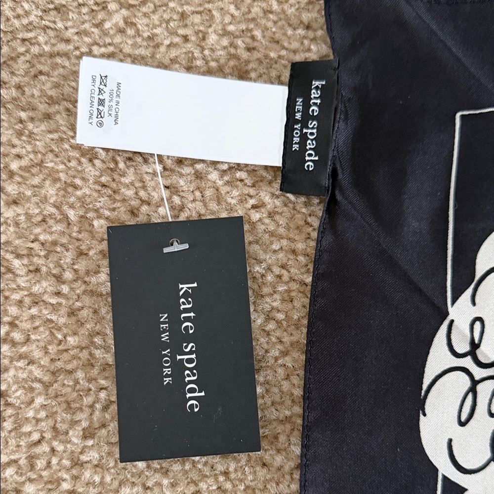 Kate Spade New York Black & White Poodles Silk Scarf ~30x30 NWT - Picture 3 of 7